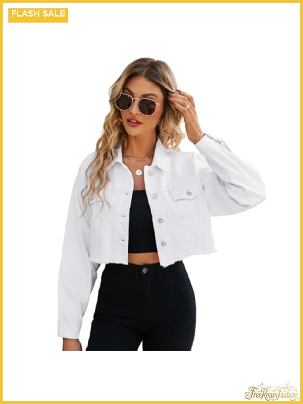 Women's Cropped Denim Jacket Distressed Button-Down Long Sleeve Ripped Frayed